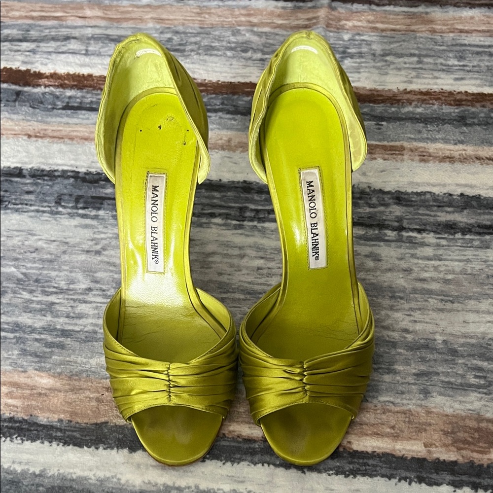 Manolo Blahnik Lime Green Open-Toe Heels